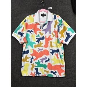AKOO Shirt Mens 2XL Multicolor Dinosaur Print Polo Short Sleeve Cotton Blend